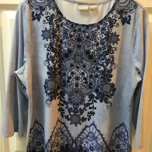Chico’s Zenergy Elegant Blue Patterned Women's Top Size 2(12/14)